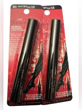2 MAYBELLINE Stiletto Ultimate Precision Liquid Eyeliner 501 BLACKEST BLACK New